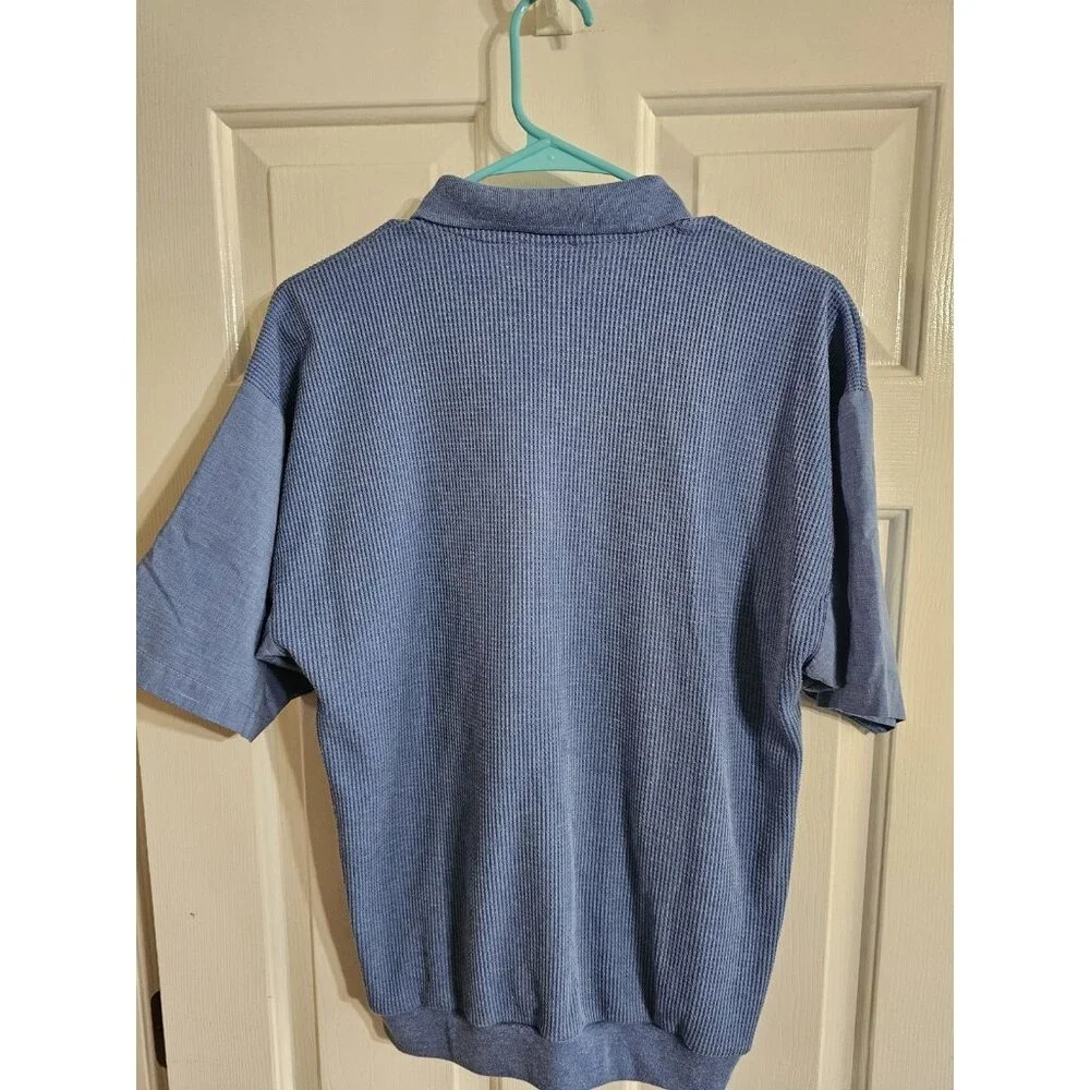 Vintage Knightsbridge Men Large Polo Blue Waffle Knit Stripe Archival Y2K Top - Picture 3 of 6